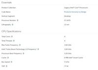 Prosesor Intel Core warisan kinerja tinggi CPU I5 3470 4 Total Core 4 Total ulir DDR3 1333/1600