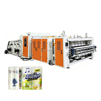 Ligne de production automatique de rouleaux de papier toilette coloré et de serviettes de cuisine, machine de rembobinage et de laminage à la colle pour maxi-rouleaux