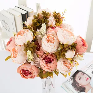 D050661 Gros Mariage Décoratif À La Maison Fleurs Artificielles Bouquet Faux Soie Artificielle Tournesol Pivoine Rose Bouquet de Fleurs