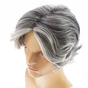 Venta al por mayor guapo pelucas de pelo esponjoso para los hombres 6 pulgadas mate <span class=keywords><strong>abuela</strong></span> gris <span class=keywords><strong>Peluca</strong></span> de pelo corto - Product Image 5