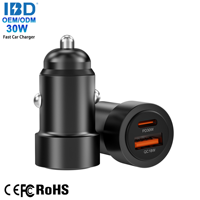 Chargeur de voiture mini en alliage d'aluminium 30W PD3.0 Type-C QC3.0 18W USB-A double port à charge rapide OTP pour appareil photo et écouteurs