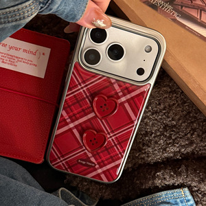 <span class=keywords><strong>Coque</strong></span> de téléphone pour femme, style rétro à carreaux <span class=keywords><strong>bordeaux</strong></span>, avec bouton en forme de cœur 3D et placage électrolytique, pour iPhone 17 Pro Max - Product Image 6