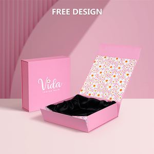 Venta al por mayor de cartón rígido peluca caja de logotipo personalizado Rosa plegable peluca caja con soporte de satén negro - Product Image 4
