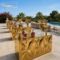 Table de bar longue en acier inoxydable avec miroir et éclairage LED de luxe pour mariage, banquet, événement, location, hôtel, pub, mobilier de bar