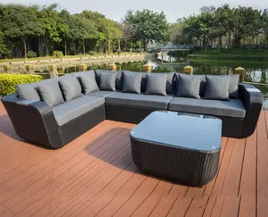 Set di divani da giardino a forma di L di vendita calda divano da esterno in vimini divano ad angolo in Rattan Set di mobili divano da giardino esterno in Rattan