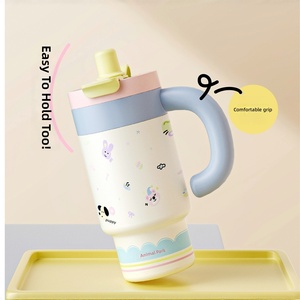 แก้วน้ำสแตนเลส Apple Puppy 316 ดีไซน์สองช่องสำหรับใส่เครื่องดื่ม ความจุขนาดใหญ่ พร้อมหูจับ แก้วเก็บความเย็นลายการ์ตูนน่ารัก - Product Image 4