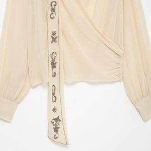 Blus Wanita PB&ZA Musim Gugur 2025, Model Baru, Berhias Manik-Manik, Vintage, Lengan Panjang, Kemeja Wanita, Blusas, Atasan Chic - Product Image 4