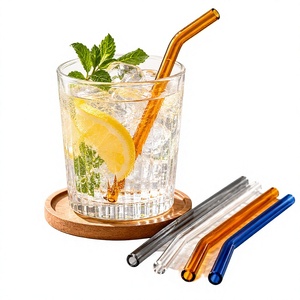 Juego de Pajitas de Vidrio de Borosilicato P012-00-00-A con Cepillo de Limpieza, Pajitas de Vidrio Reutilizables Curvadas, de Colores y Transparentes - Product Image 1