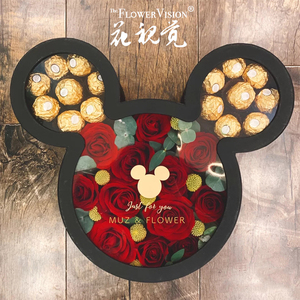 Custom flower box roses mickey mouse flower box transparent luxury cardboard boxes for flowers packaging