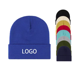 Wholesale in stock Custom Logo Printed Unisex Pure Color Winter beanies Knitted hats embroidery logo beanie for man