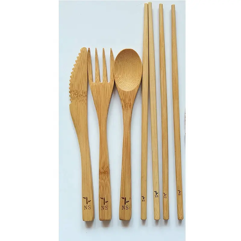 Eco Friendly Zero Waste Bamboo Cutlery Set Reusable Bamboo Utensils Fork Spoon Knife Set With bag Camping Flatware Set