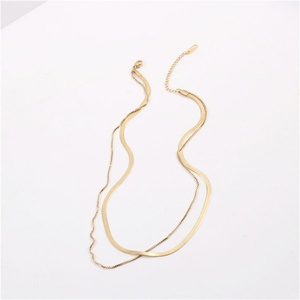 สร้อยคอชุบทอง 18k ลายก้างปลา ไม่หมอง สร้อยคอเหล็กกล้าไร้สนิมแบบซ้อน - Product Image 2