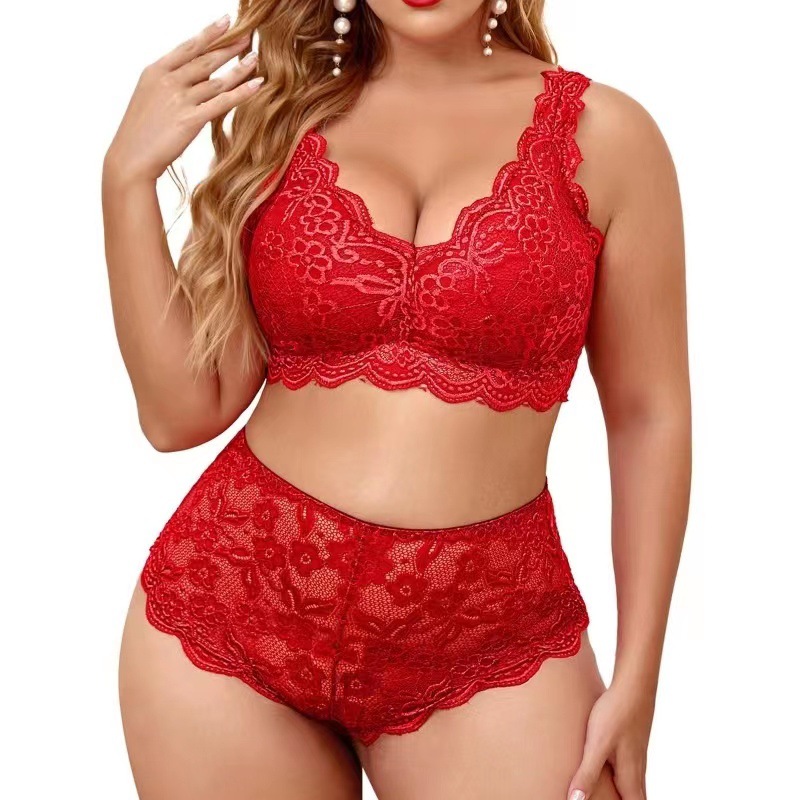 Red Plus Size 2 Piece Lace Lingerie Set