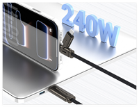 Câble de charge multi-usage tressé 4-en-1 240W USB C vers Type C, chargeur rapide compatible avec téléphone, ordinateur portable, Android, répartiteur 2-en-2