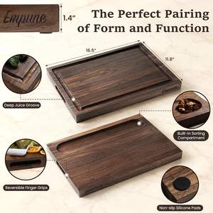 Planche à découper en noyer <span class=keywords><strong>noir</strong></span> avec poignée <span class=keywords><strong>et</strong></span> rigole à jus, 100% <span class=keywords><strong>bois</strong></span> massif naturel, robuste, idéale pour les chefs, cadeau parfait - Product Image 2