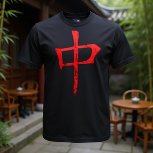 เสื้อยืดลายไพ่นกกระจอกสีดำสีแดงดีไซน์ตัวอักษรจีนสำหรับทุกเพศสวมใส่สบายๆ - Product Image 2