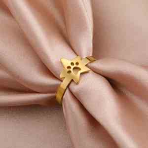 Myshape Bague Patte de Chat Mignonne en Forme d'Étoile en Acier Inoxydable Couleur Or pour Femme, Bijou Tendance Empreinte Animale, Cadeau d'<span class=keywords><strong>Anniversaire</strong></span> - Product Image 2