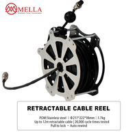 Enrouleur de câble rétractable Mella 15m en acier inoxydable avec rembobinage automatique à ressort et connecteur aviation mâle-femelle