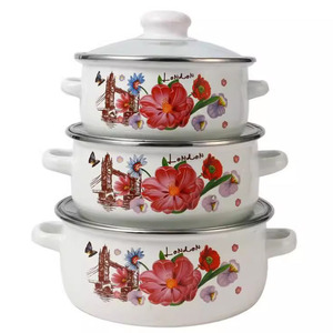 16 + 18 + 20cm tráng men đôi tai không dính Cookware Set 6 miếng gas cảm ứng nồi phổ canh nồi Set với kính nắp - Product Image 4