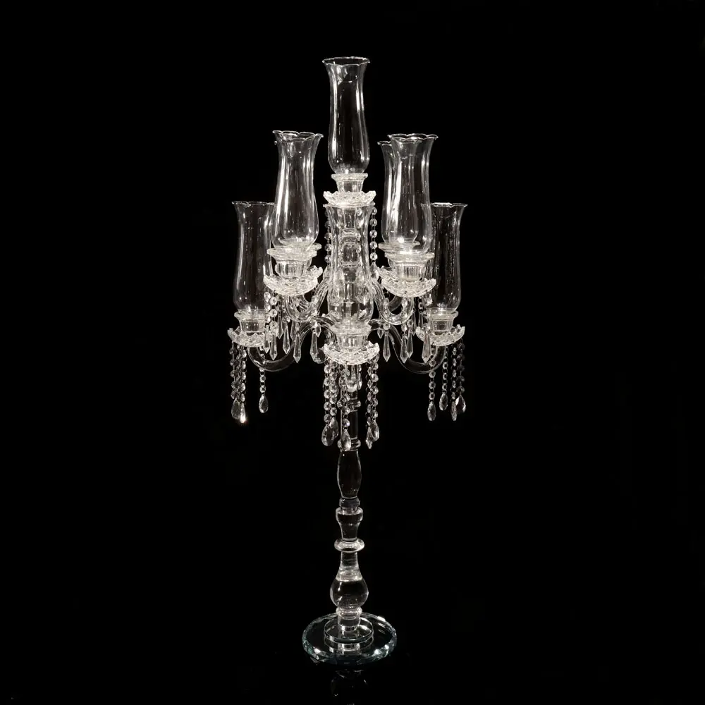 MH-Z082 120cm de altura de vidrio huracán 9 armas de cristal candelabro boda candelabro