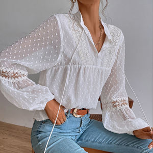 24 camicette personalizzate a maniche lunghe e Chemises per donne e camicette da donna ricamate e top eleganti camicetta da donna in Chiffon bianco - Product Image 4