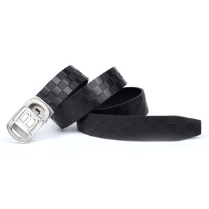 Ceinture pour homme en acier inoxydable avec boucle automatique, en cuir véritable, boucle embossée, cuir de vachette pleine fleur, logo B, design polyvalent - Product Image 5