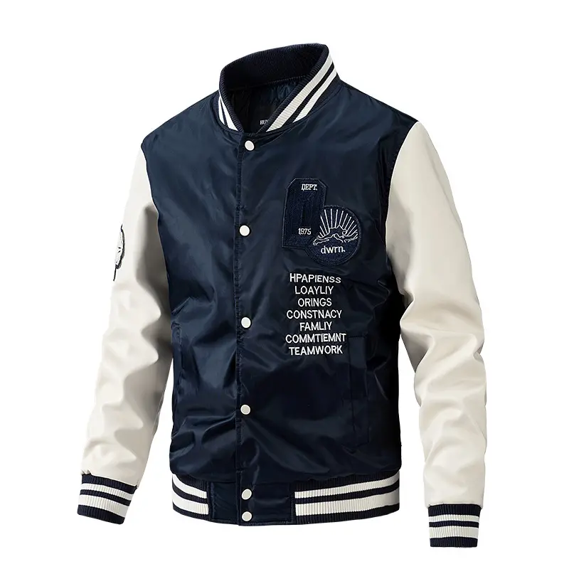 LAYENNE Hochwertige Varsity-Jacke Herren und Damen Leinwand Stickerei Lederärmel individuelle Baseball-Lettermann Varsity-Jacke