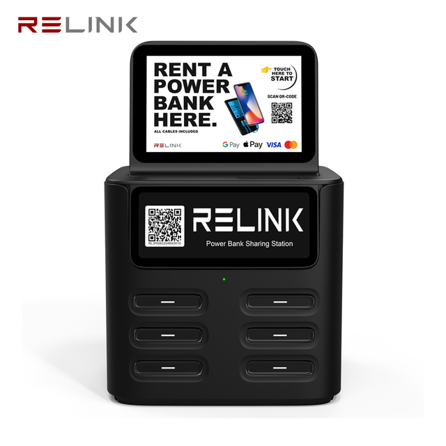 Relink Mobile Power Bank Rental and Shared Charging Station 6 Slots with 8-Inch Touch Screen for Hotel and Restaurant Business