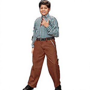 Boys Primary School Uniform Set Cotton Oxford Shirt with <b>Red</b> Pants and <b>Belt</b> Needle Detection - Product Image 6