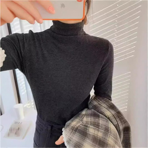Women's Knit Turtleneck Top 280g Viscose Fiber Soft Minimalist Slim Fit Long Sleeve Base Layer Oatmeal Light Gray Coffee Dark - Product Image 4