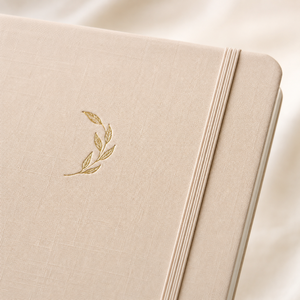 Carnet personnalisé en lin à couverture rigide, motif feuille <span class=keywords><strong>de</strong></span> <span class=keywords><strong>blé</strong></span> dorée en relief, avec élastique, cadeau d'entreprise minimaliste, OEM ODM en gros - Product Image 5