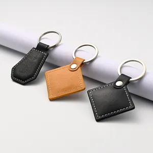 Custom Logo Embossed Leather Keyring Engraved Key Chain Key Holder Leather Keychain Advertising Gift For Company