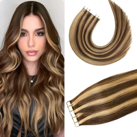 Extensions de cheveux brésiliennes à bandes adhésives, couleur unie avec mèches # P4/27 Bande adhésive invisible sans couture en cheveux humains 16-26 pouces 20 pièces 50G