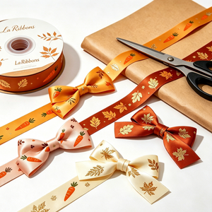 Lazo de satén 100% poliéster con diseño de otoño para manualidades, decoración y envoltura de regalos - Product Image 3