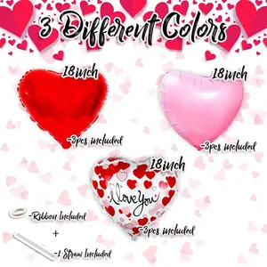 Set de Globos para San Valentín de 18" de Aluminio en Forma de Corazón Rojo y Rosa con Frase I LOVE YOU para Boda - Product Image 4