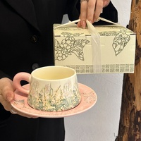 Ensemble de tasses et assiettes à café vintage de luxe léger, motif fleur carillon éolien, haute esthétique, avec boîte cadeau portable, nouveau, pour thé de l'après-midi et anniversaire