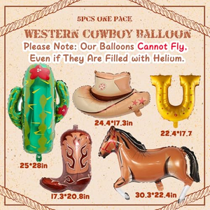 Globos de Aluminio con Diseño de Vaquero y Carreras de Caballos, Sombrero y Botas de Vaquero, en Tonos Polvo y Marrón, Venta al por Mayor - Product Image 4