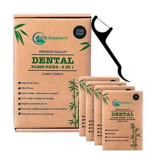 Benutzer definierte Logo Zahnpflege liefert Zahnseide Picks Maisstärke Zahnstocher Griff Zahnseide Stick