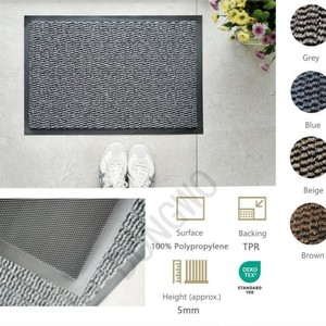 Paillasson rectangulaire rayé en polypropylène à poils coupés, avec support TPR antidérapant, pour usage domestique, épaisseur 5 mm - Product Image 1