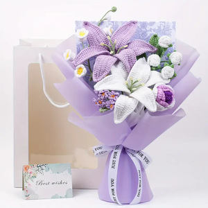 <span class=keywords><strong>Ramo</strong></span> Decorativo <span class=keywords><strong>de</strong></span> Lirios <span class=keywords><strong>de</strong></span> Seda Hechos a Mano con Diseño Tejido, Flores Artificiales con Tacto Real para Regalos <span class=keywords><strong>de</strong></span> San Valentín, Cumpleaños y Festividades - Product Image 6