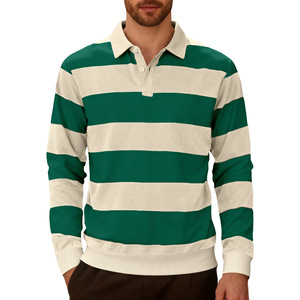 Polo à manches longues rayé pour homme, 26 couleurs, vert armée, bleu marine, marron foncé, color block, boutonné, décontracté, pour les loisirs - Product Image 1