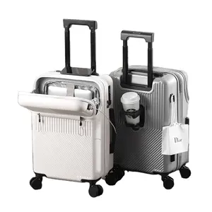 2024 Fabrik individuelles Logo Reisetrolley Taschen Gepäck mit Laptop-Fächerung und Tassenhalter usb-Anschluss harter Koffer