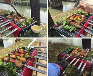 El juego de herramientas para parrilla de barbacoa de acero inoxidable incluye tenedor, espátula, cuchillo, pincho, cepillo de limpieza, caja de aluminio, pincho de maíz, pimentero - Product Image 2