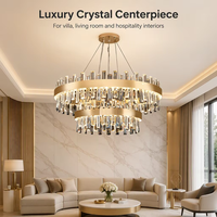 Lustre LED rond en cristal de luxe moderne pour villa, hôtel, salle de banquet, salon, décoration intérieure, lampe suspendue à hauteur réglable