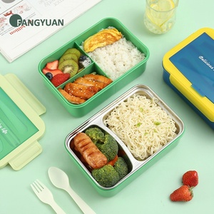 Free cutlery portable microwave safe 3 compartment baby plastic food containers tiffin kids lunch box wholesale with lids