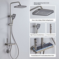 Ensemble de douche en aluminium spatial avec affichage LED et bouton, finition anodisée gris plaqué eau, design moderne, forme rectangulaire, vente en gros