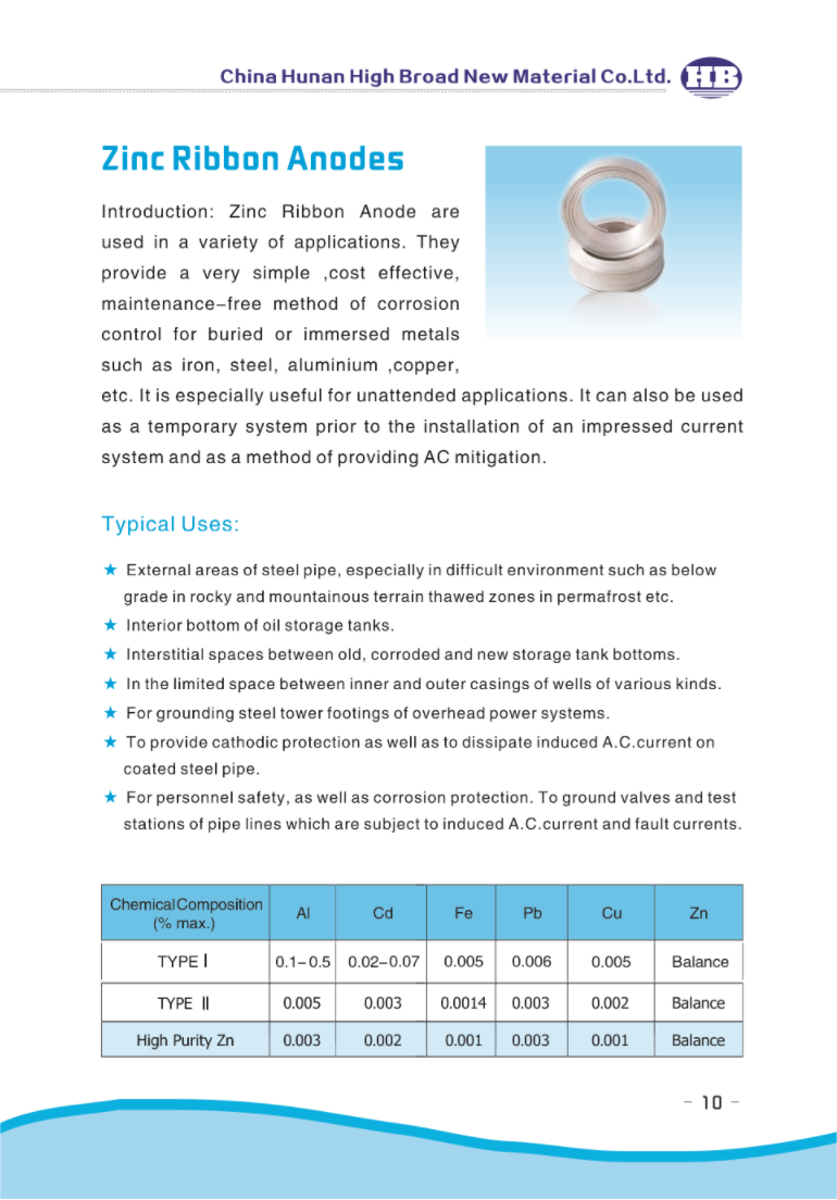 OEM Zinc Ribbon Anode Cathodic Protection