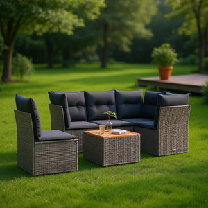 Conjunto de Sofás de Jardín de Ratán Moderno, 6 Plazas, Muebles de Exterior Resistentes a la Intemperie, Diseño Contemporáneo, Gris Oscuro - Product Image 2