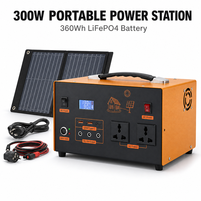 360Wh 300W Portable Solar Generator for E-Bike E-Scooter Charging Van Life RV Camping Outdoor Commuting Travel Power