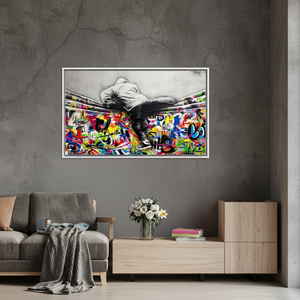 Urban Graffiti Climber Printed Canvas <b>Poster</b>, Modern Street Art Decor,WHITE <b>FRAMED</b> CANVAS - Product Image 3